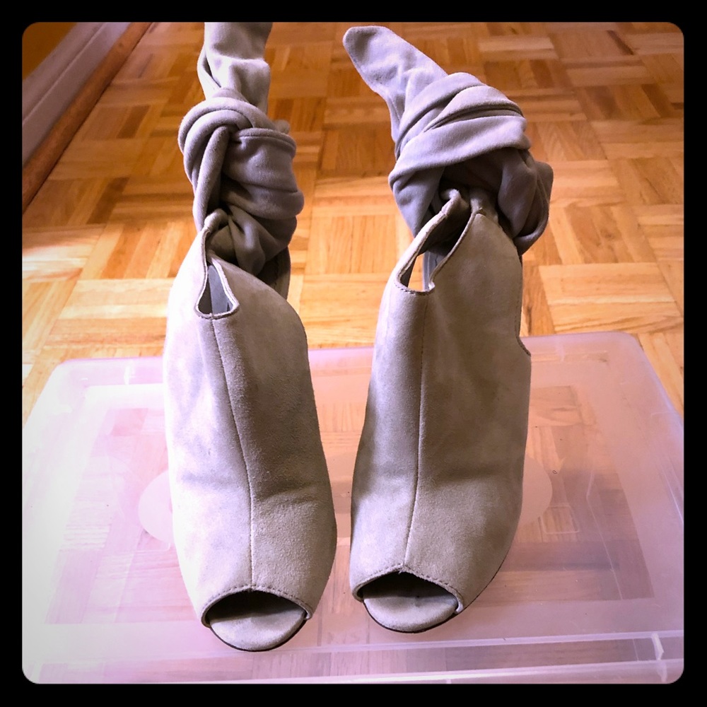 Beige suede Zara lace up wedges